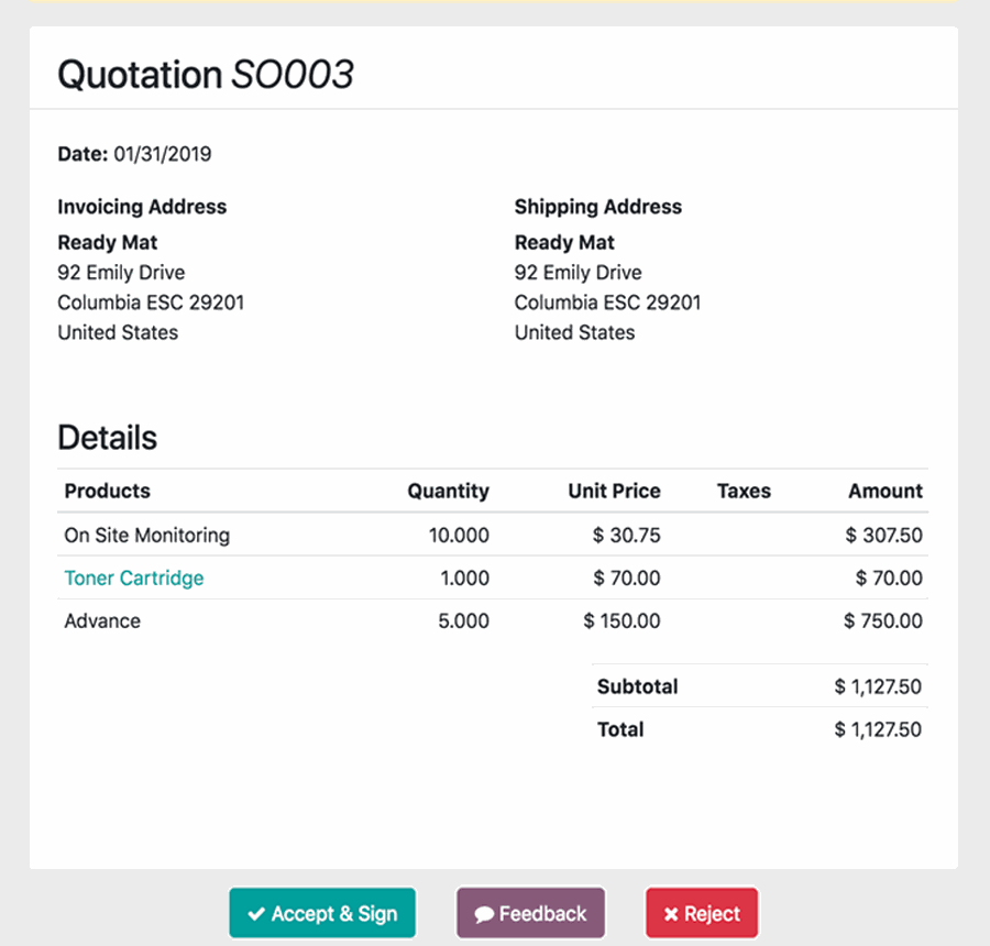 odoo sales quotation view