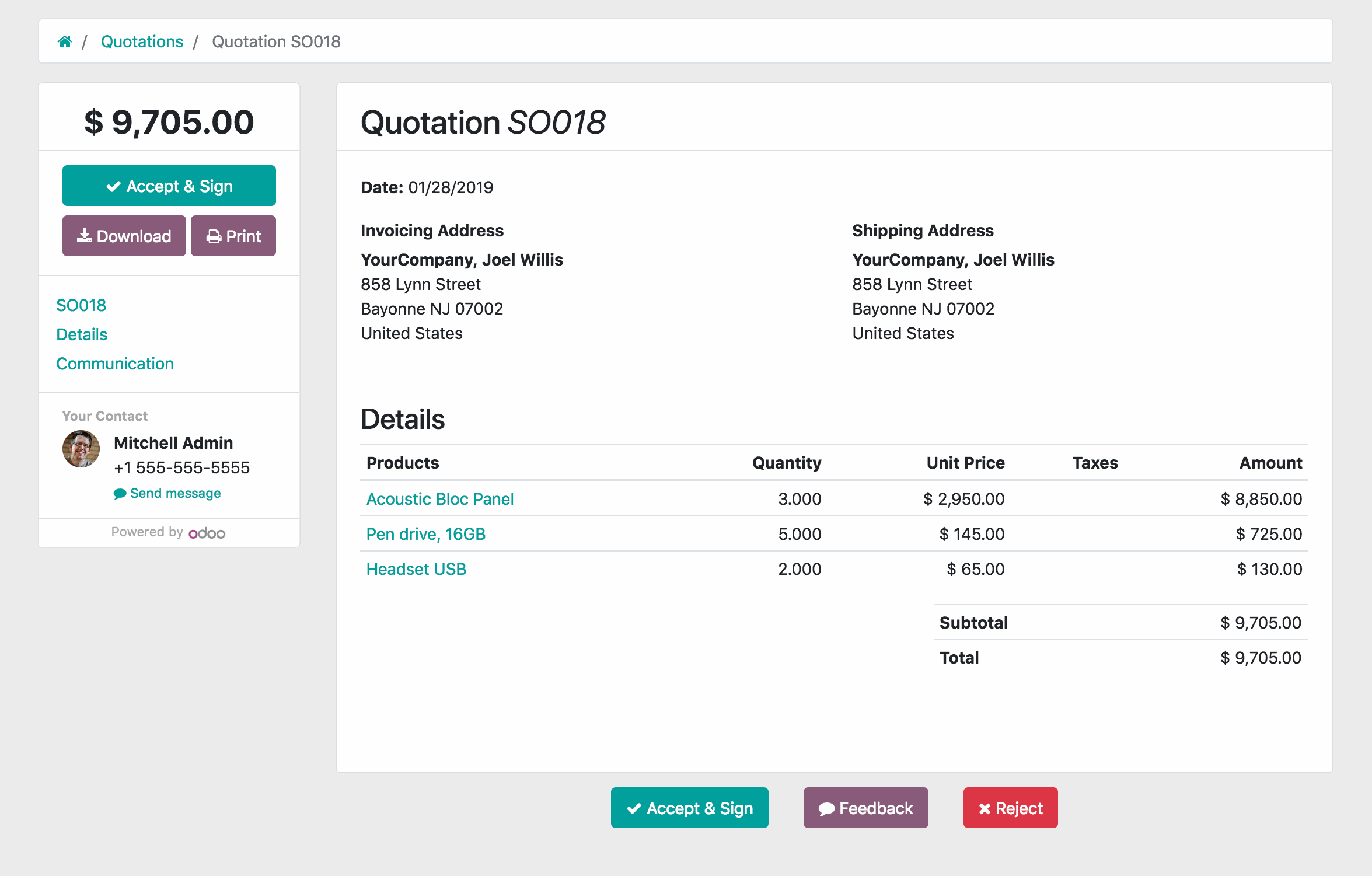 eCommerce odoo Sales module dashboard